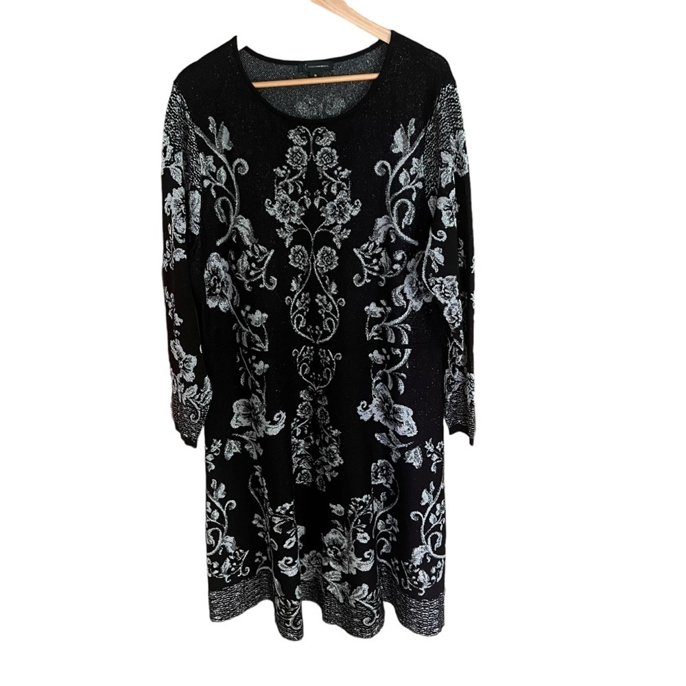INC Women SIZE 3X Sleeve Black & Silver sparkly long sleeve dress Night Out